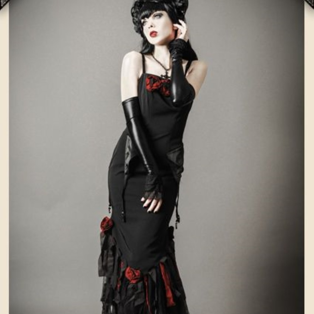Gothic Heavy Red Roses and Rapture Couture Gown